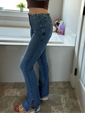 We The Free Level Up Slit Slim Flare Jeans in Sunburst Blue